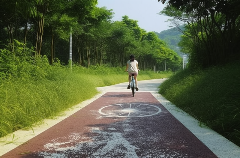 小路上东方女孩在自行车道上骑行摄影图,高清,摄影图,摄影图片,图片大全,摄影图免费下载
